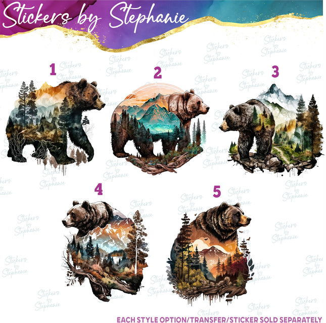 (s02A-026) Double Exposure Bear Iron-On Transfer or Sticker