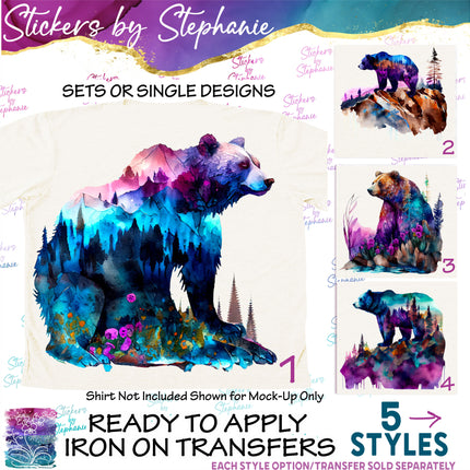 (s02A-027) Double Exposure Bear Iron-On Transfer or Sticker
