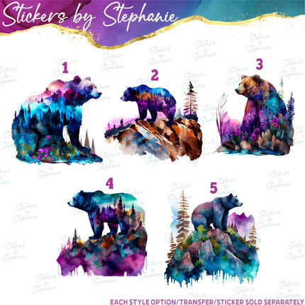 (s02A-027) Double Exposure Bear Iron-On Transfer or Sticker
