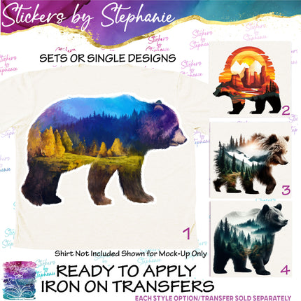 (s02A-028) Double Exposure Bear Iron-On Transfer or Sticker
