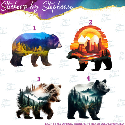 (s02A-028) Double Exposure Bear Iron-On Transfer or Sticker