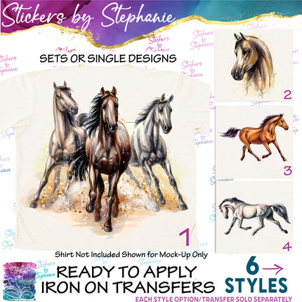 (s02A-003) Watercolor Sketch Horse Iron-On Transfer or Sticker