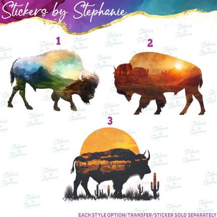(s02A-032) Double Exposure Buffalo Bison Iron-On Transfer or Sticker