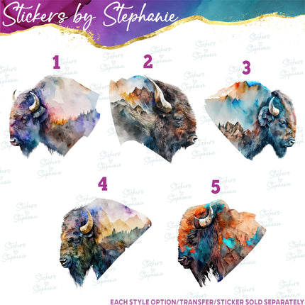 (s02A-033) Buffalo Bison Head Double Exposure Iron-On Transfer or Sticker