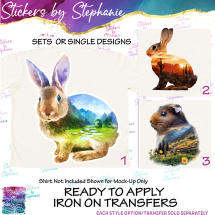 (s02A-034) Bunny Rabbit, Guinea Pig Double Exposure Iron-On Transfer or Sticker