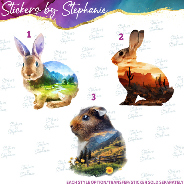 (s02A-034) Bunny Rabbit, Guinea Pig Double Exposure Iron-On Transfer or Sticker