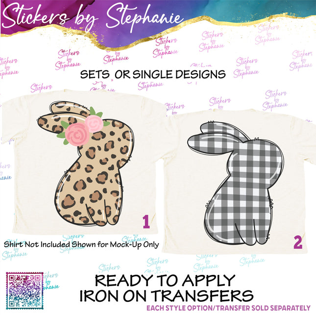 (s02A-035) Bunny Rabbit Leopard Flowers Iron-On Transfer or Sticker
