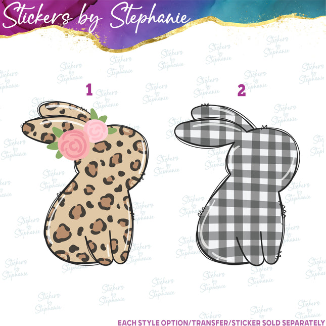 (s02A-035) Bunny Rabbit Leopard Flowers Iron-On Transfer or Sticker