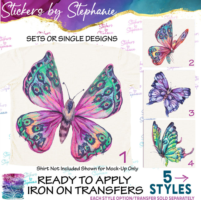 (s02A-037) Watercolor Butterfly Butterflies Iron-On Transfer or Sticker