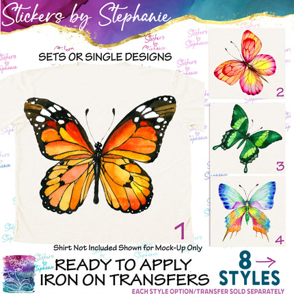(s02A-038) Watercolor Butterfly Butterflies Monarch Iron-On Transfer or Sticker