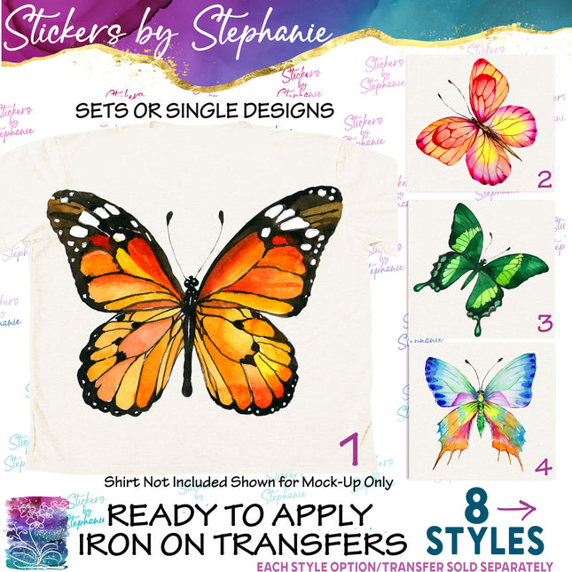 (s02A-038) Watercolor Butterfly Butterflies Monarch Iron-On Transfer or Sticker