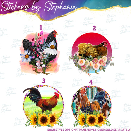(s02A-041) Chicken Hen Flowers Iron-On Transfer or Sticker