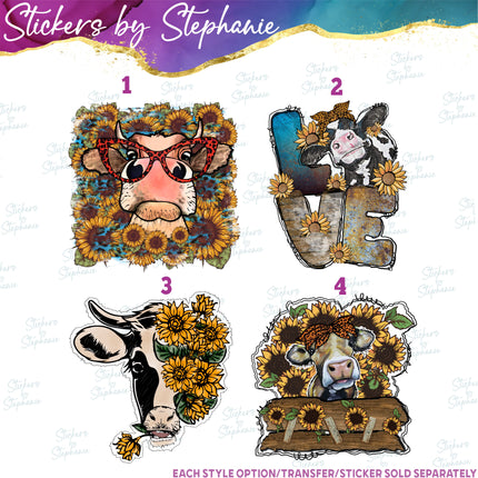 (s02A-043) Cow Face Sunflowers Iron-On Transfer or Sticker