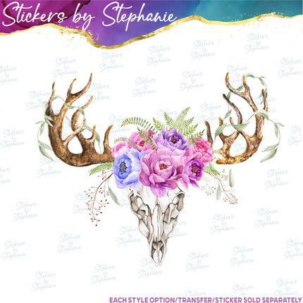 (s02A-047) Cow Skull Flowers Iron-On Transfer or Sticker