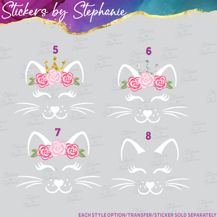 (s02A-005) Kitty Cat Face Flowers Crown Iron-On Transfer