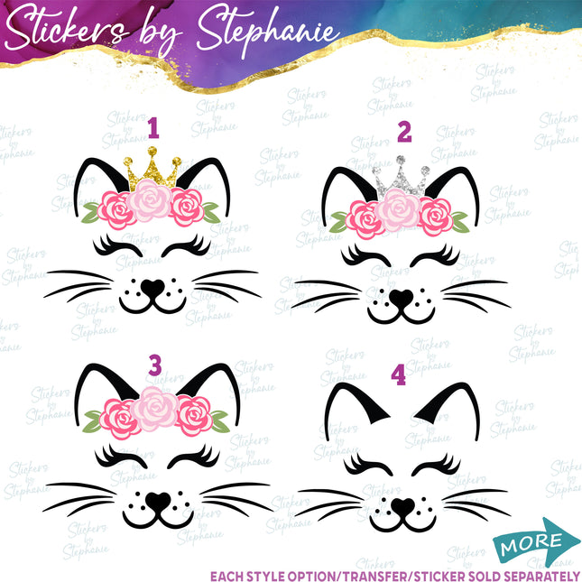 (s02A-005) Kitty Cat Face Flowers Crown Iron-On Transfer