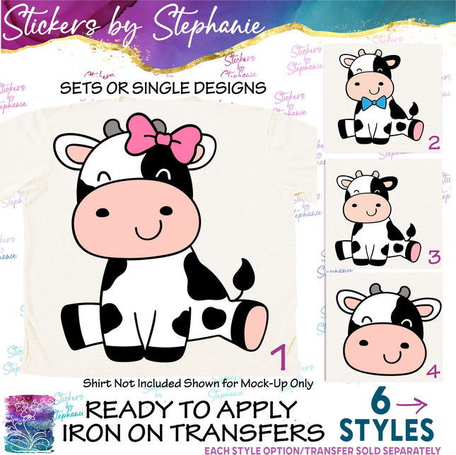 (s02A-050) Boy Girl Cow Face Iron-On Transfer