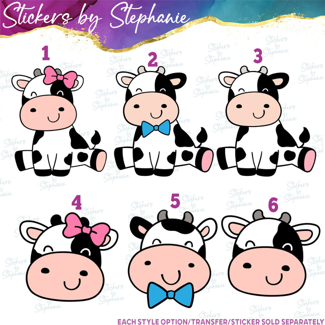 (s02A-050) Boy Girl Cow Face Iron-On Transfer