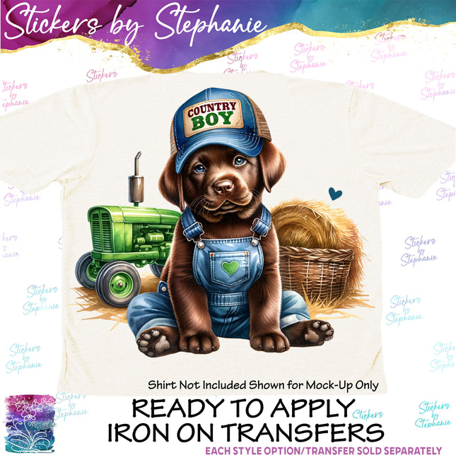 (s02A-055) Chocolate Lab Farm Iron-On Transfer or Sticker