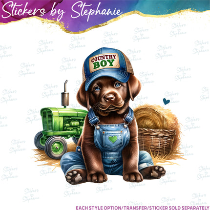 (s02A-055) Chocolate Lab Farm Iron-On Transfer or Sticker