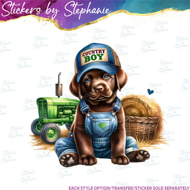 (s02A-055) Chocolate Lab Farm Iron-On Transfer or Sticker