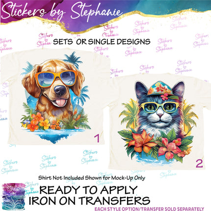 (s02A-059) Tropical Vacation Dog, Cat Iron-On Transfer or Sticker