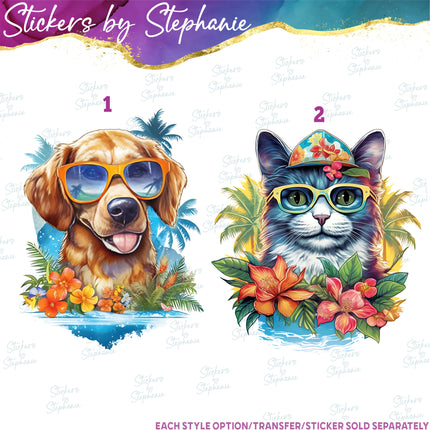 (s02A-059) Tropical Vacation Dog, Cat Iron-On Transfer or Sticker