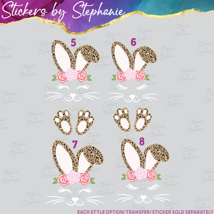 (s02A-006) Leopard Bunny Rabbit Flowers Crown Iron-On Transfer