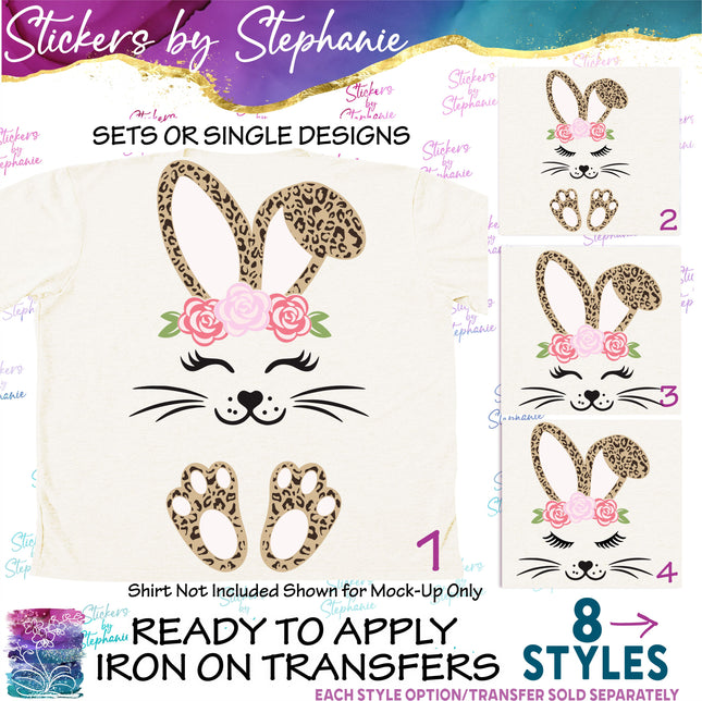 (s02A-006) Leopard Bunny Rabbit Flowers Crown Iron-On Transfer