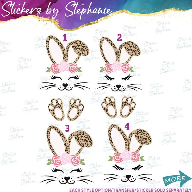 (s02A-006) Leopard Bunny Rabbit Flowers Crown Iron-On Transfer