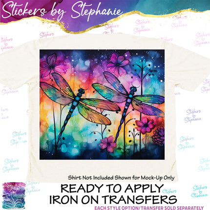 (s02A-060) Dragonfly Alcohol Ink Iron-On Transfer or Sticker