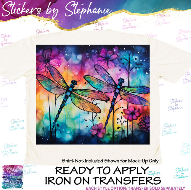 (s02A-060) Dragonfly Alcohol Ink Iron-On Transfer or Sticker