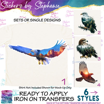(s02A-061) Double Exposure Eagle Iron-On Transfer or Sticker