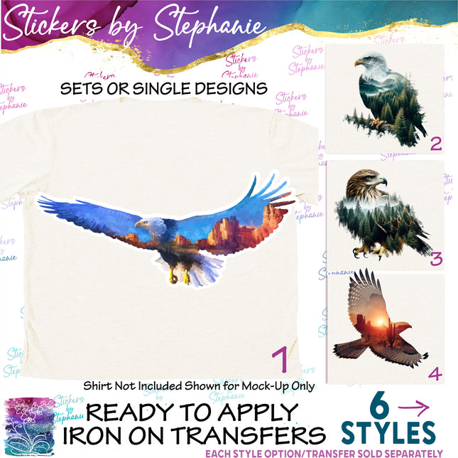(s02A-061) Double Exposure Eagle Iron-On Transfer or Sticker