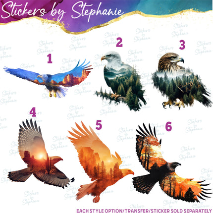 (s02A-061) Double Exposure Eagle Iron-On Transfer or Sticker