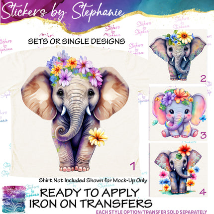 (s02A-062) Color Elephants Iron-On Transfer or Sticker