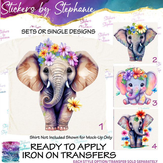(s02A-062) Color Elephants Iron-On Transfer or Sticker