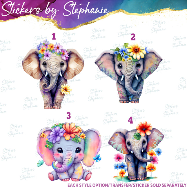 (s02A-062) Color Elephants Iron-On Transfer or Sticker