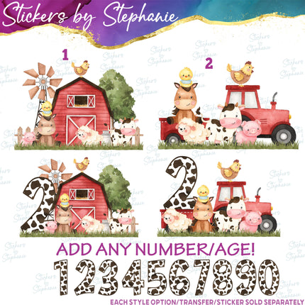 (s02A-064) Red Barn Tractor Farm Animals Iron-On Transfer or Sticker