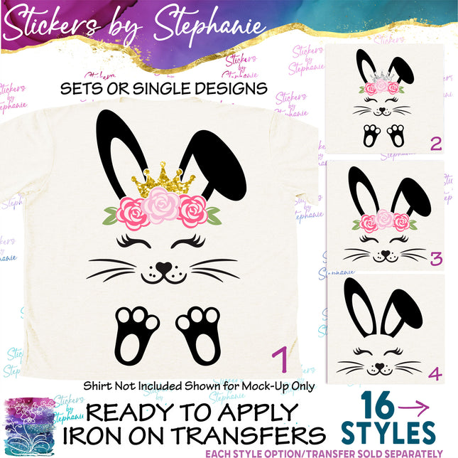 (s02A-007) Bunny Rabbit Flowers Crown Iron-On Transfer