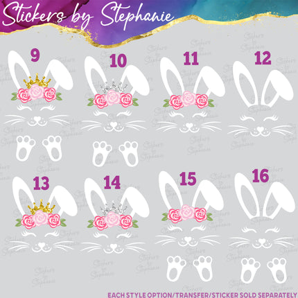 (s02A-007) Bunny Rabbit Flowers Crown Iron-On Transfer