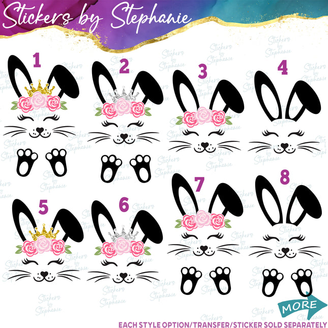 (s02A-007) Bunny Rabbit Flowers Crown Iron-On Transfer
