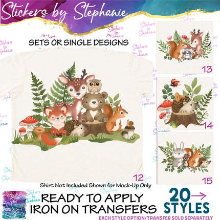 (s02A-071) Watercolor Forest Woodland Animals = Iron-On Transfer or Sticker