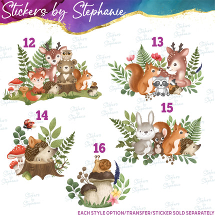 (s02A-071) Watercolor Forest Woodland Animals = Iron-On Transfer or Sticker