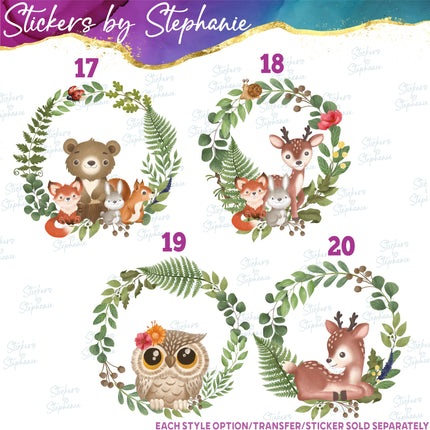 (s02A-071) Watercolor Forest Woodland Animals = Iron-On Transfer or Sticker