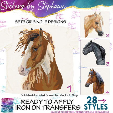 (s02A-076) Horse Head Illustrated Iron-On Transfer or Sticker