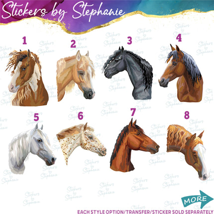 (s02A-076) Horse Head Illustrated Iron-On Transfer or Sticker