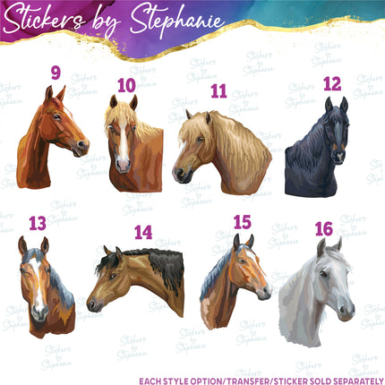 (s02A-076) Horse Head Illustrated Iron-On Transfer or Sticker