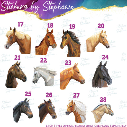 (s02A-076) Horse Head Illustrated Iron-On Transfer or Sticker