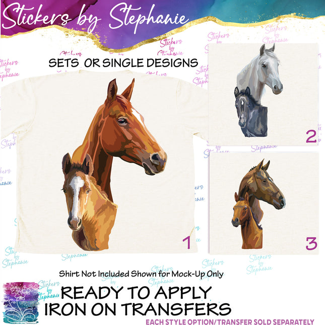 (s02A-077) Mama Baby Horse Head Iron-On Transfer